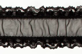 1 1/2" Black Ruched Stretch Lace (Made in England)