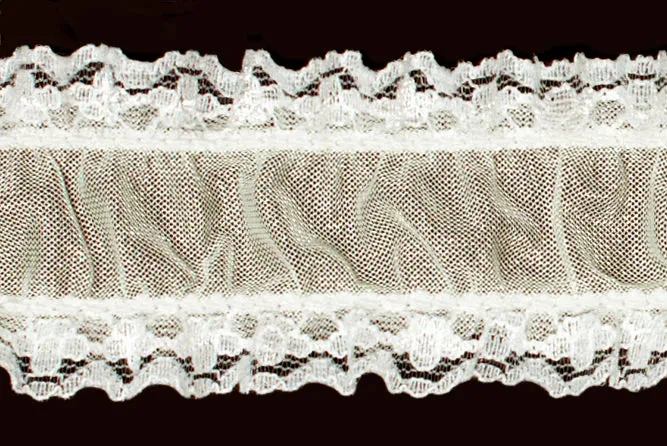 1 1/2" Ivory Ruched Stretch Lace (Made in England)