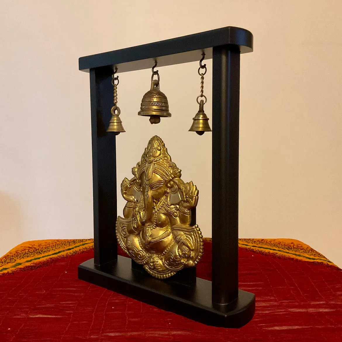 13 Inches Lord Ganesh Brass Idol With Bell Temple Decor - Ganpati Decorative Statue for Home Decor - Housewarming Gift