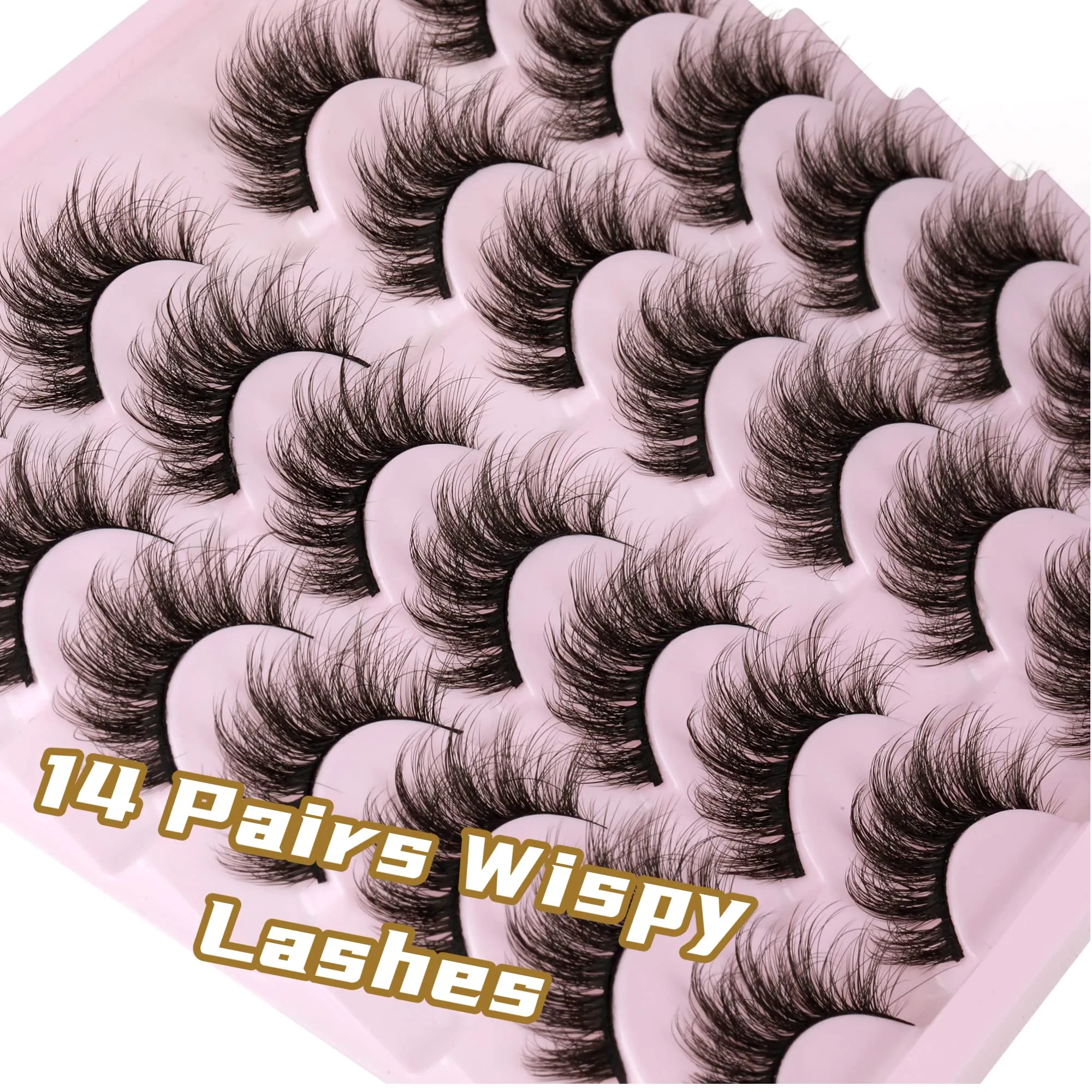 14 Pairs Wispy Mink Lashes Fluffy Eye Lashes Natural Look 5D Volume 16mm Fake Eyelashes Pack by TNFVLONEINS