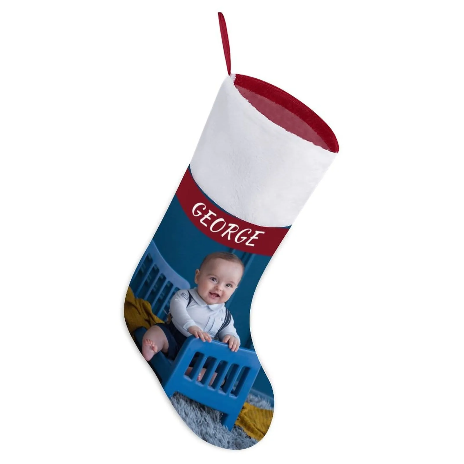 16.5in(L) Super Size-Custom Baby's Photo&Name Christmas Stocking