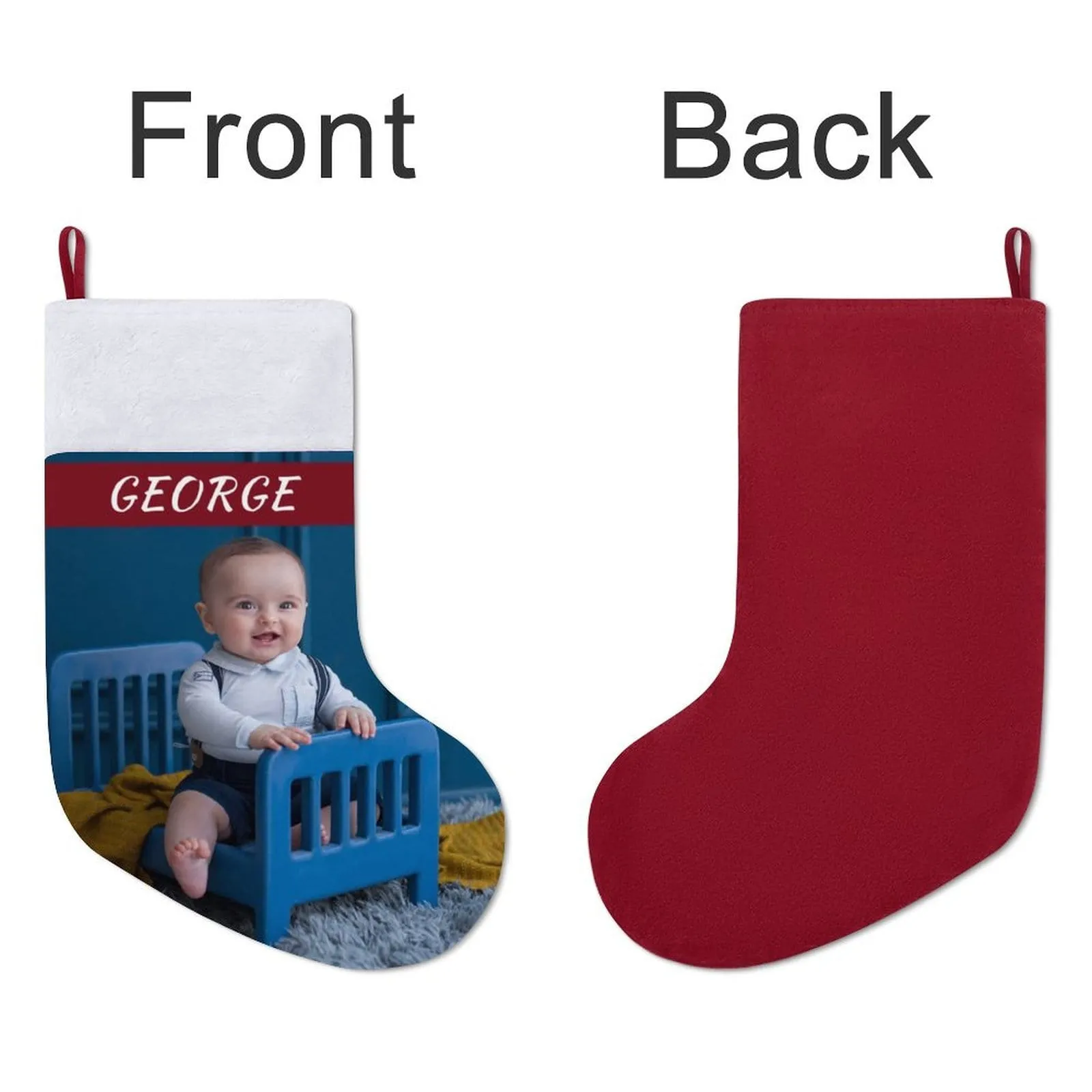 16.5in(L) Super Size-Custom Baby's Photo&Name Christmas Stocking