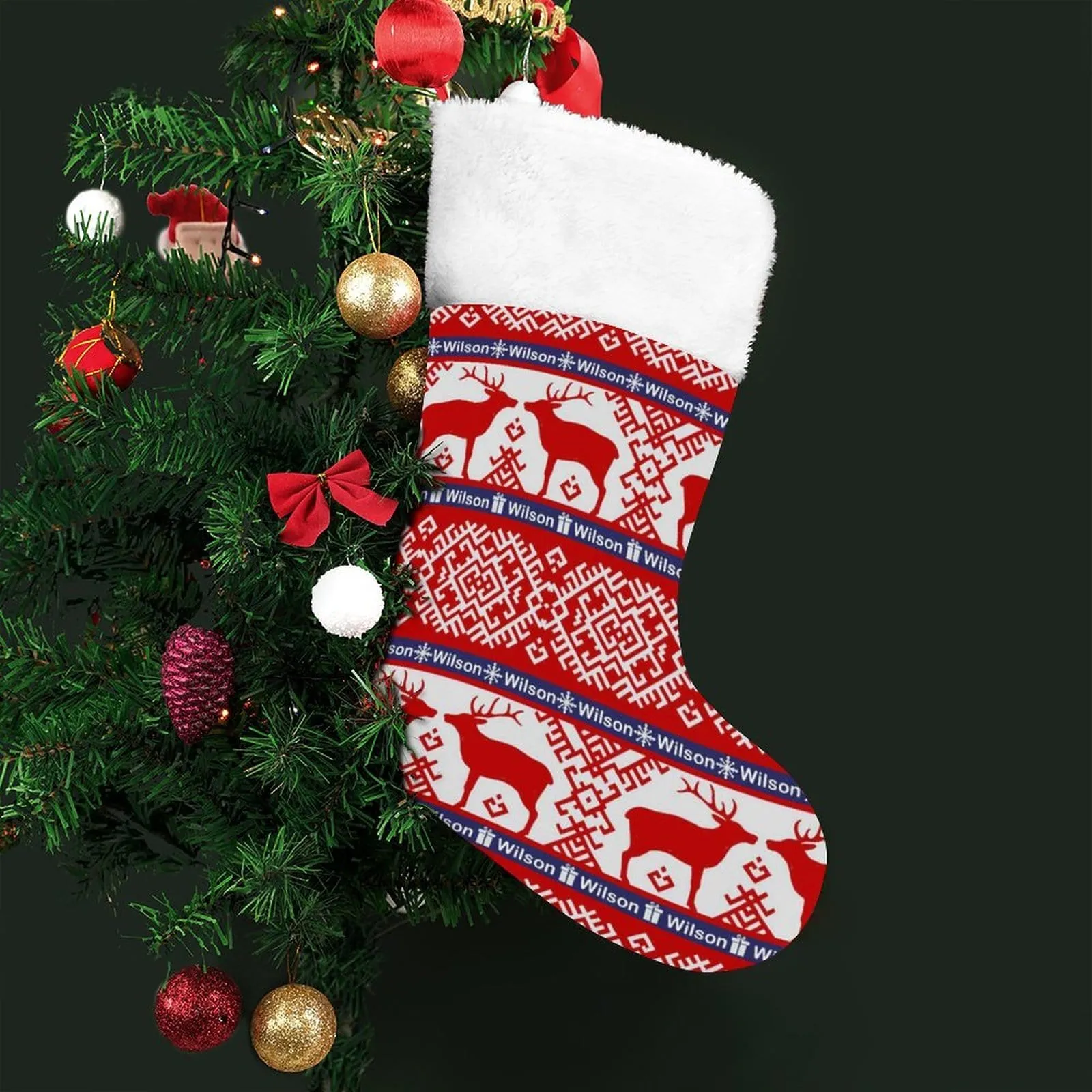 16.5in(L) Super Size-Custom Name Elk Pattern Christmas Stocking