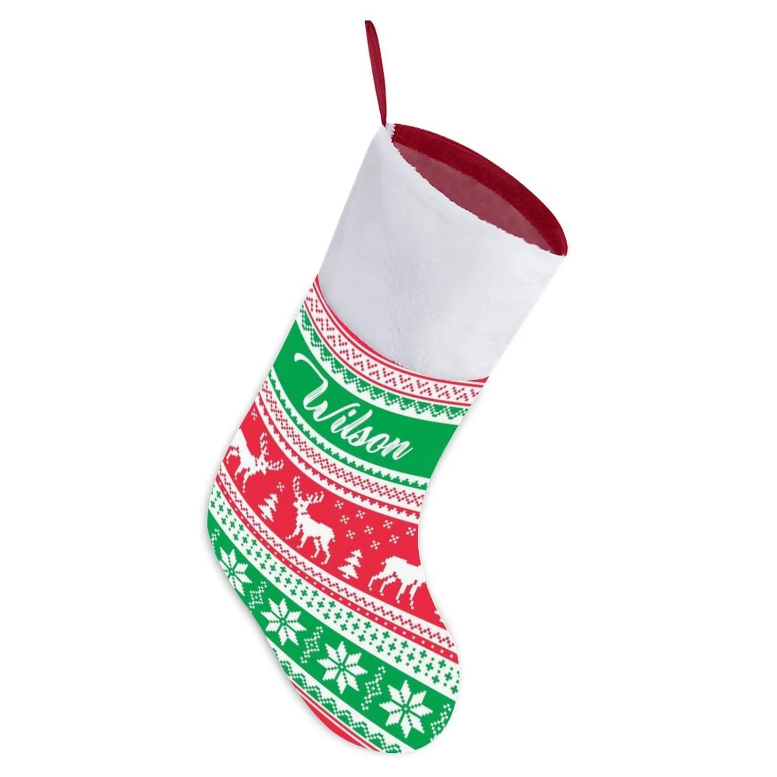 16.5in(L) Super Size-Custom Name Red And Green Elk Christmas Stocking