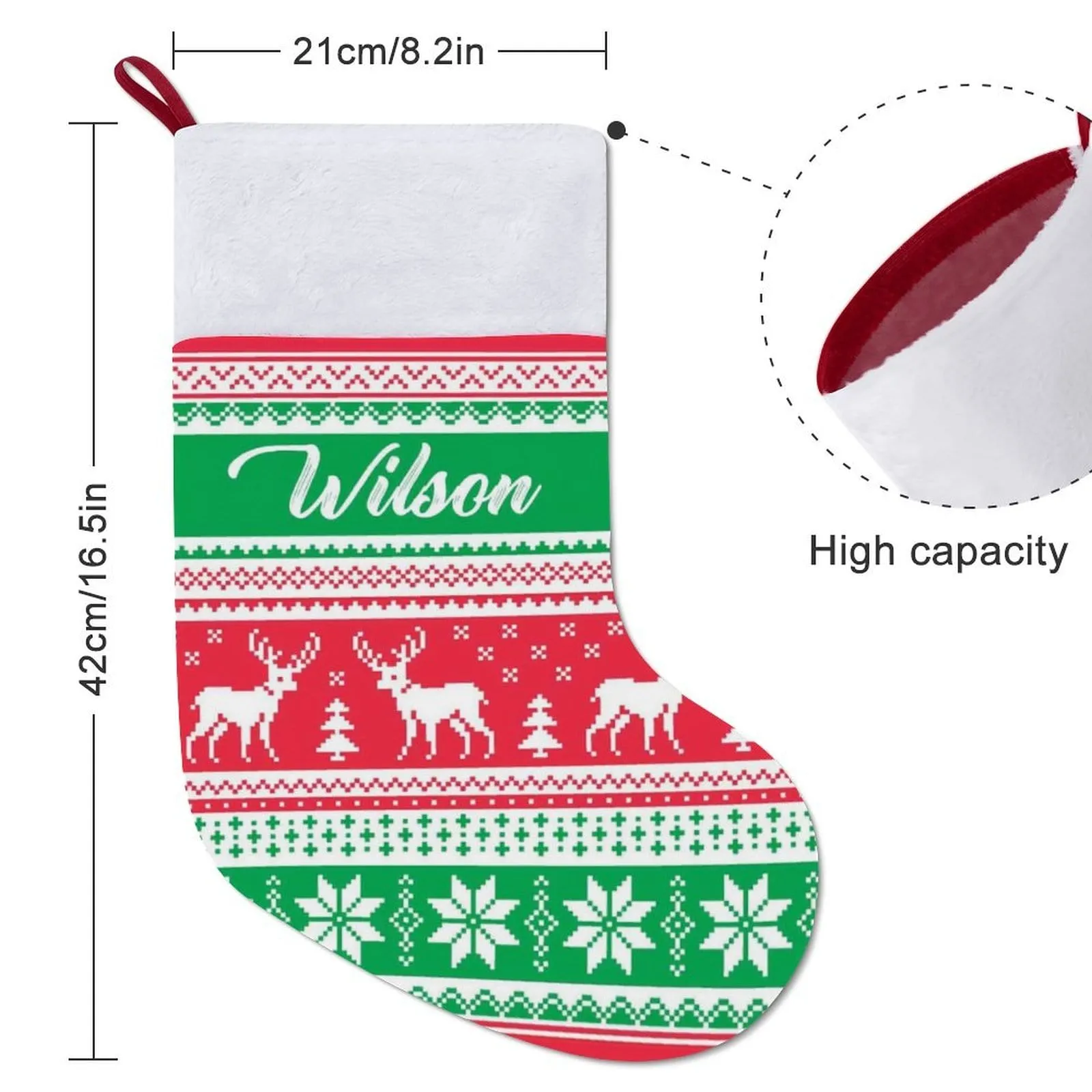 16.5in(L) Super Size-Custom Name Red And Green Elk Christmas Stocking