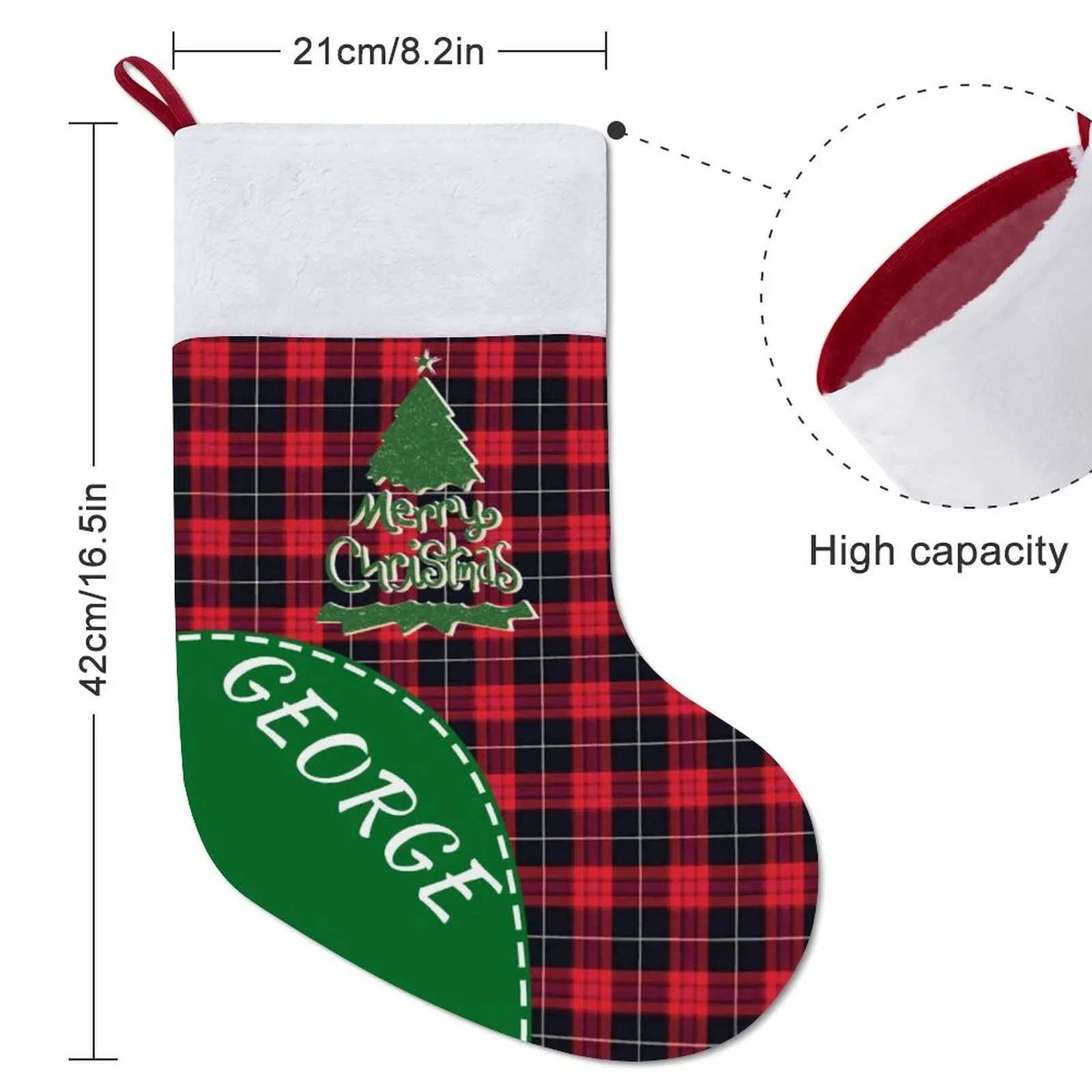 16.5in(L) Super Size-Custom Name Red Black Stripes Christmas Stocking