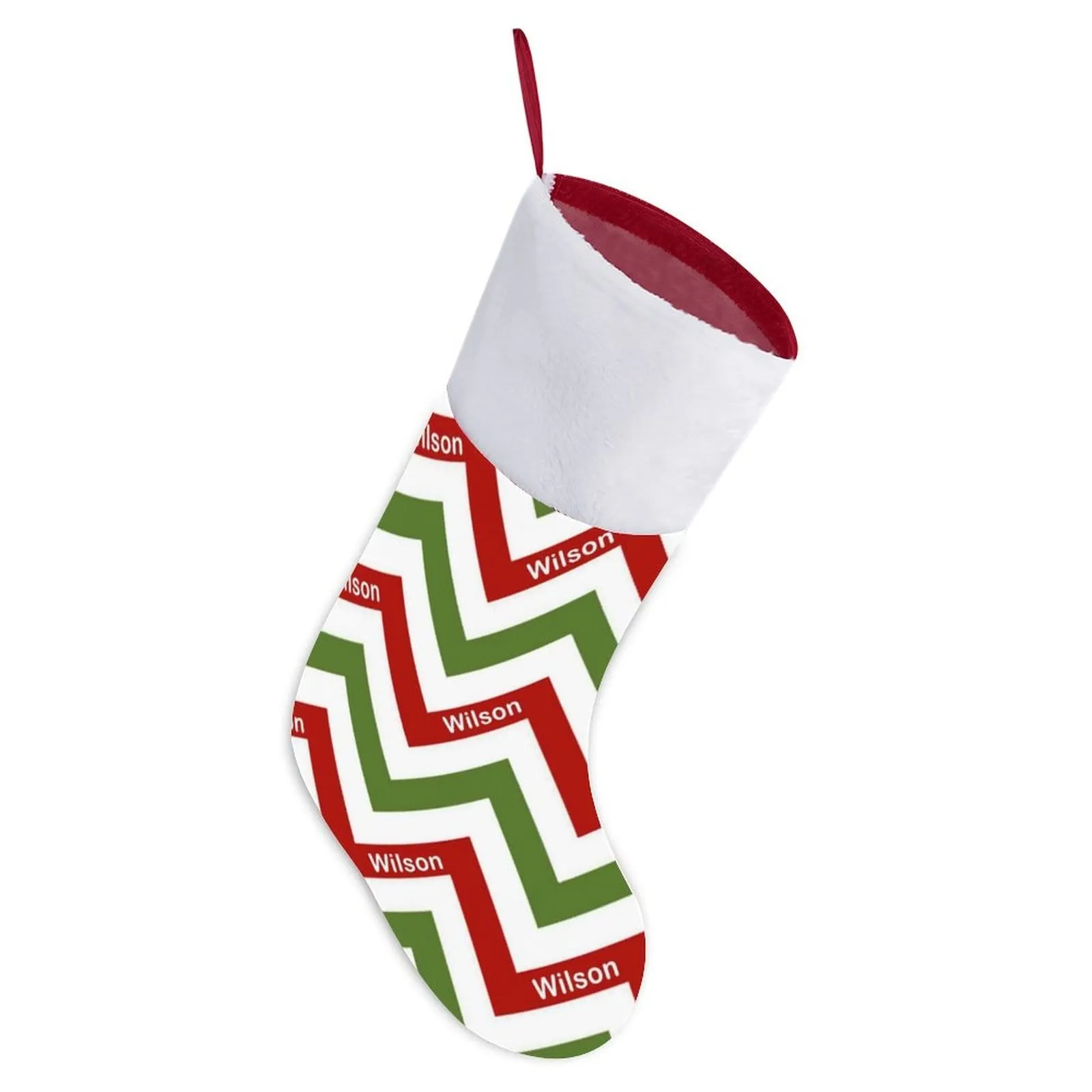 16.5in(L) Super Size-Custom Name Red, Green And White Stripes Christmas Stocking