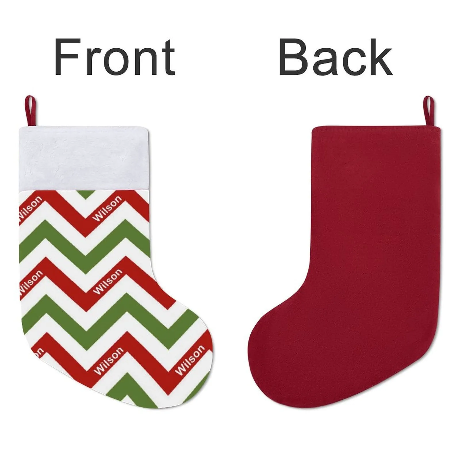 16.5in(L) Super Size-Custom Name Red, Green And White Stripes Christmas Stocking