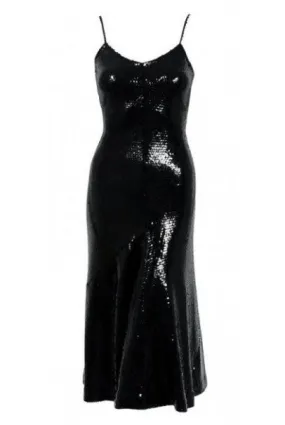 1974 Halston Black Sequin Silk Jersey Bias-Cut Plunge Hourglass Mermaid Dress