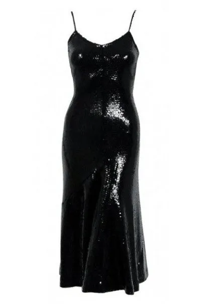 1974 Halston Black Sequin Silk Jersey Bias-Cut Plunge Hourglass Mermaid Dress