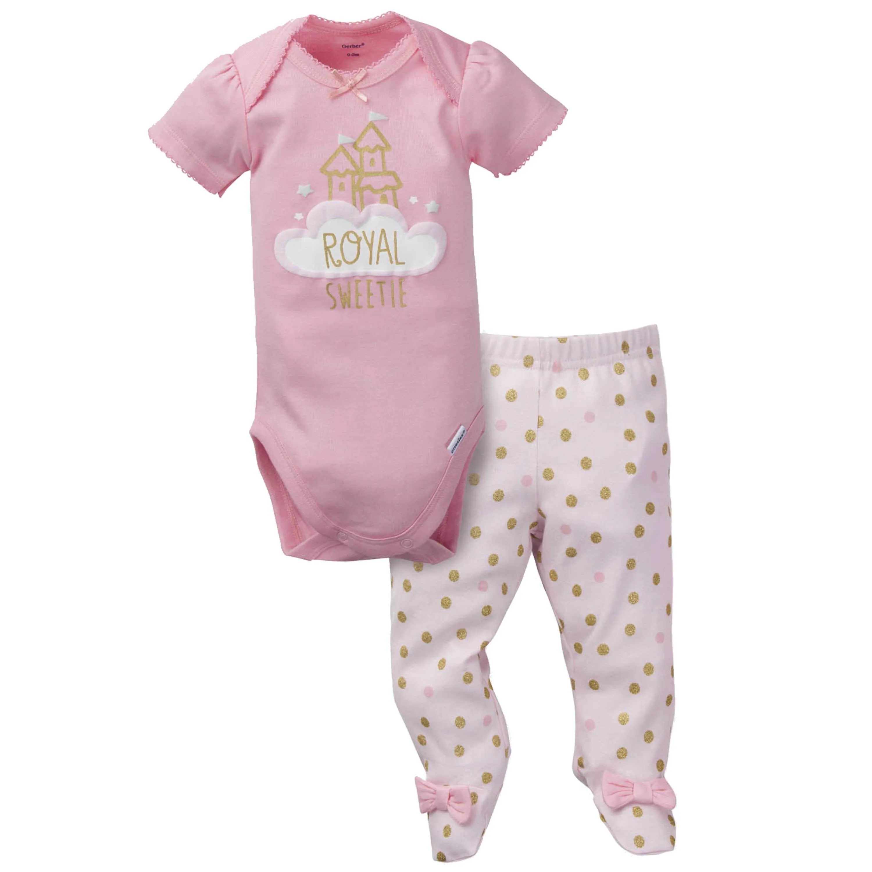 2-Piece Baby Girls Princess Bodysuit and Pant Set