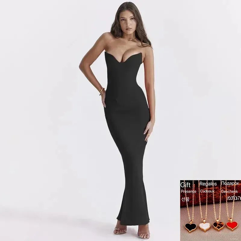 2024 Slim Bodycon Elegant Mermaid Black Strapless Nightclub Solid Party Dress