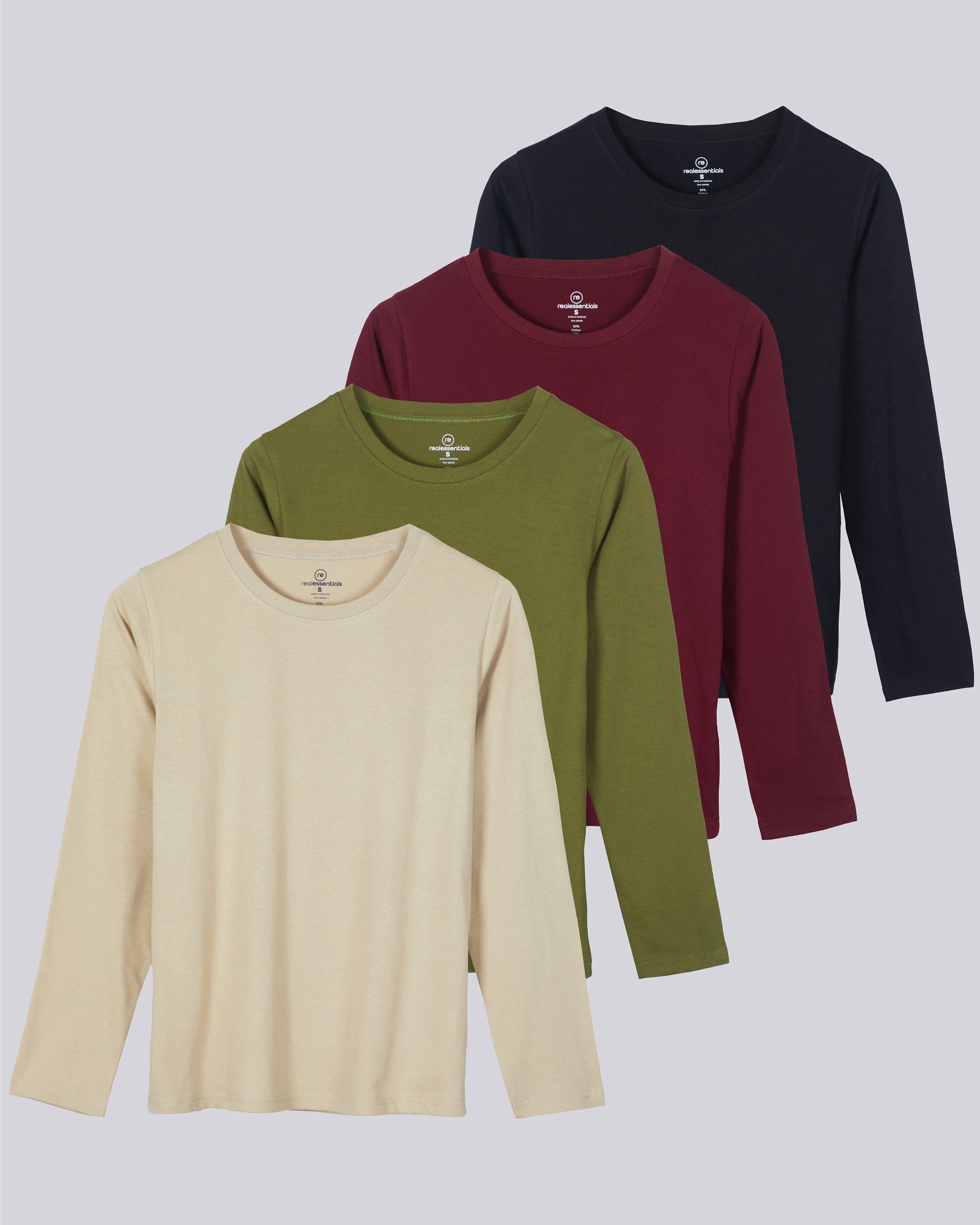 4 Pack: Women's Long-Sleeve Crewneck T-Shirt (Available in Plus Size)