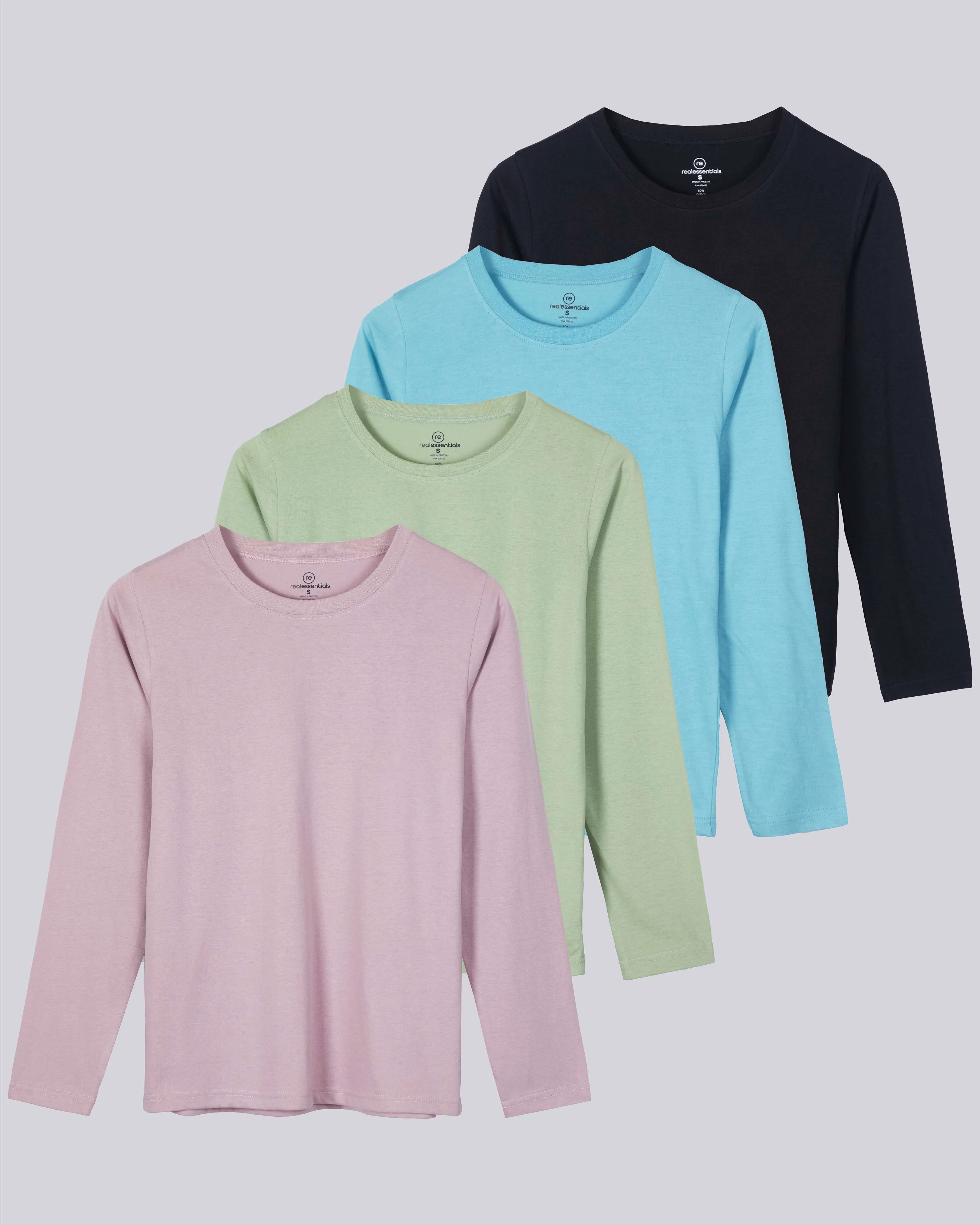 4 Pack: Women's Long-Sleeve Crewneck T-Shirt (Available in Plus Size)