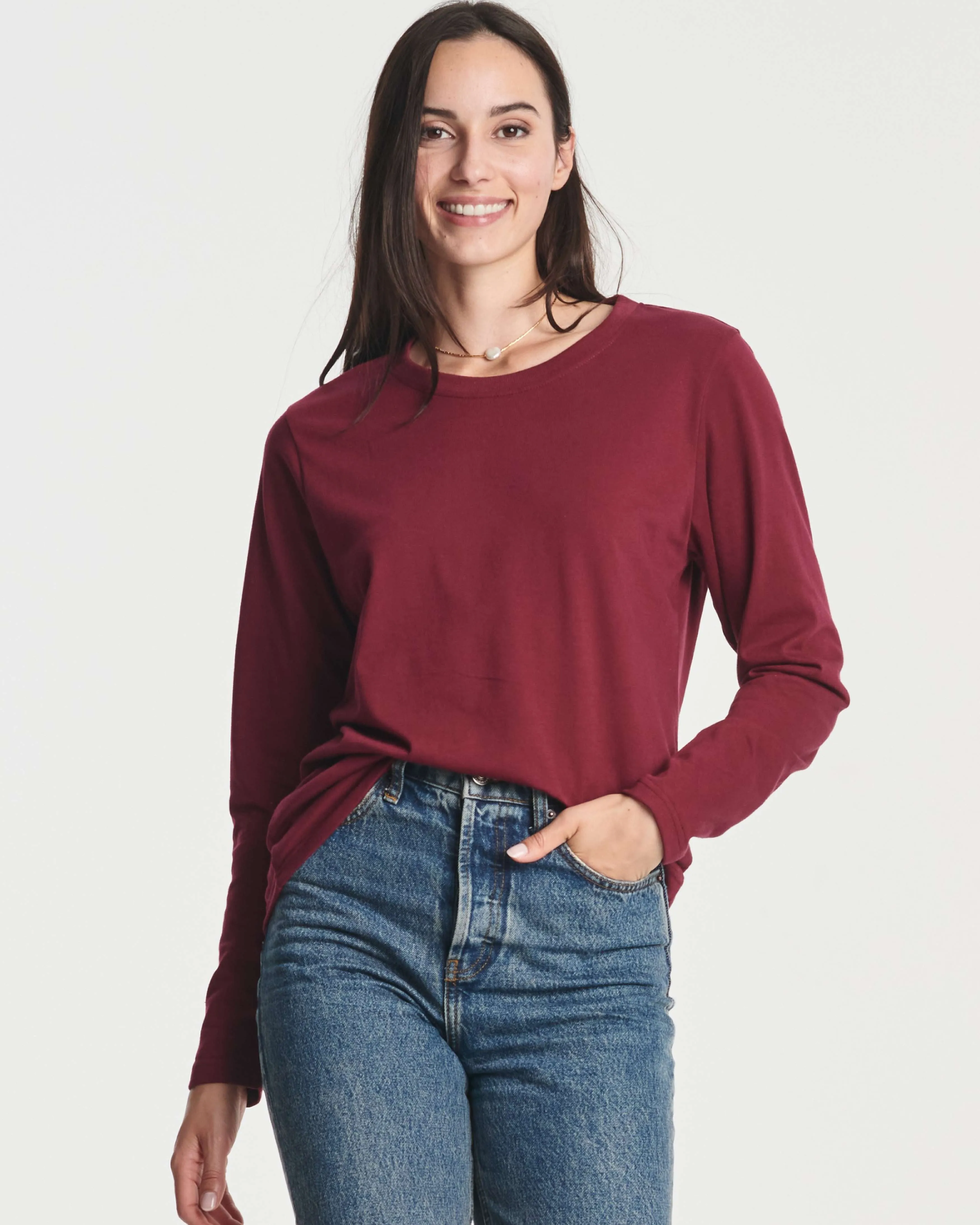 4 Pack: Women's Long-Sleeve Crewneck T-Shirt (Available in Plus Size)