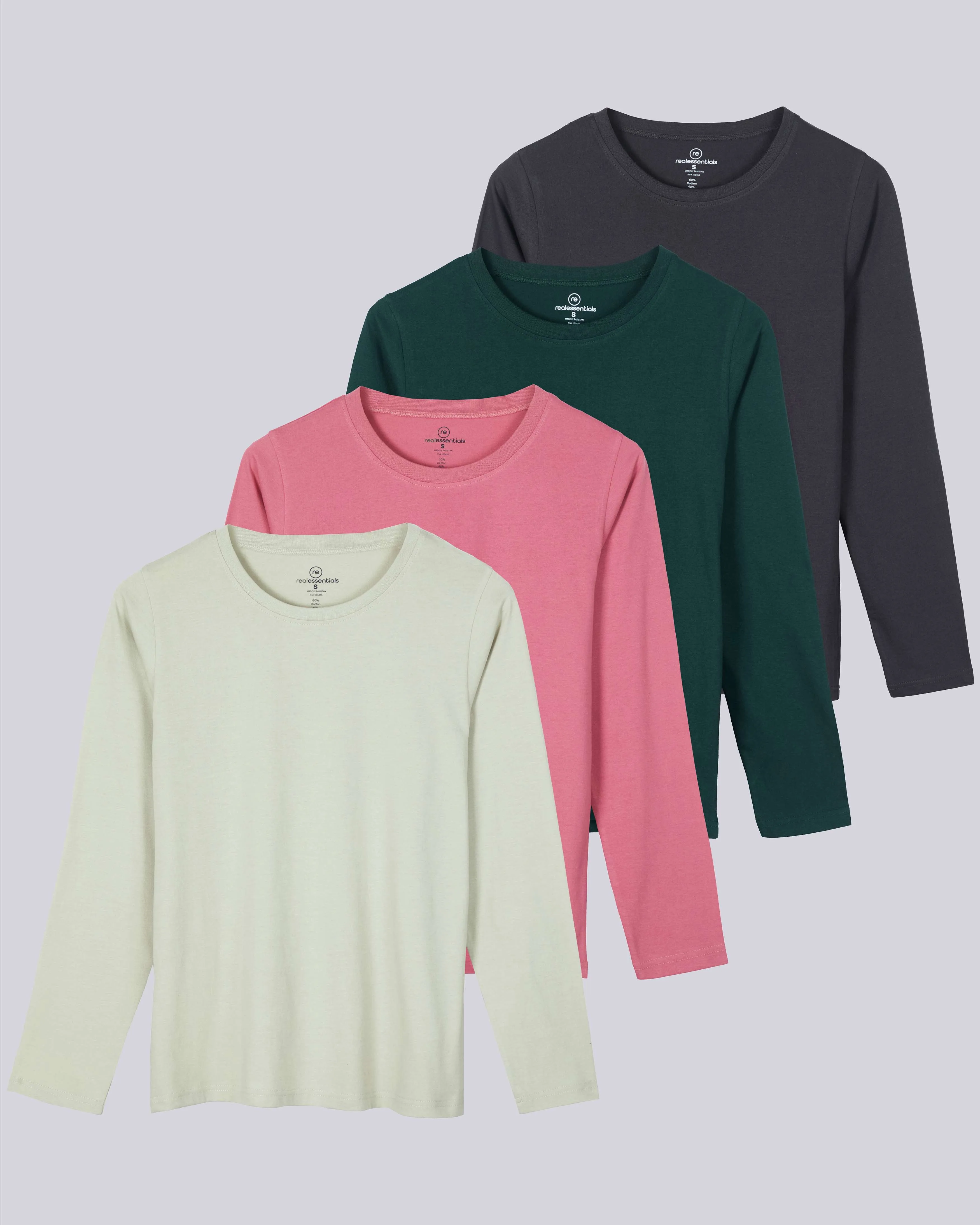 4 Pack: Women's Long-Sleeve Crewneck T-Shirt (Available in Plus Size)