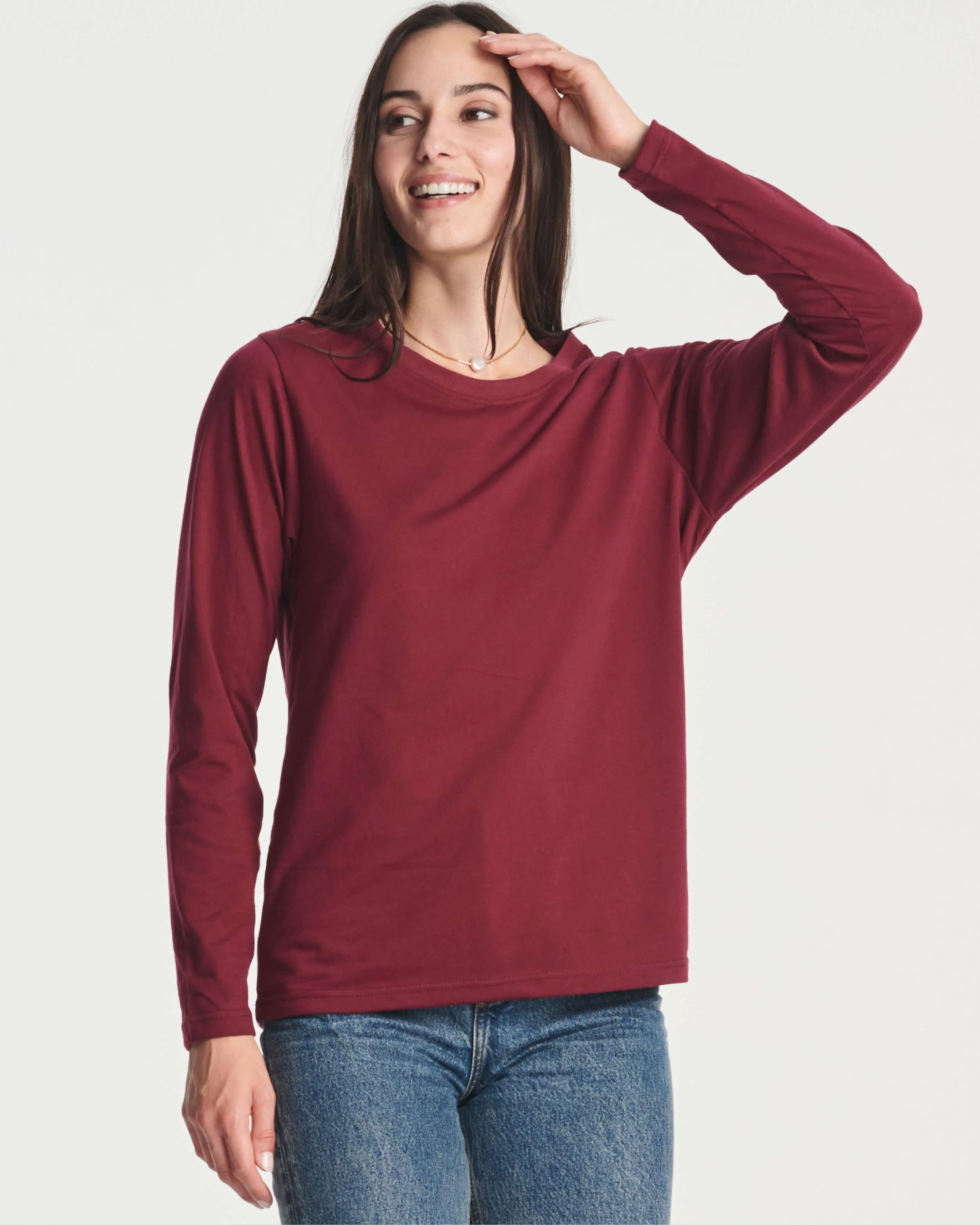 4 Pack: Women's Long-Sleeve Crewneck T-Shirt (Available in Plus Size)