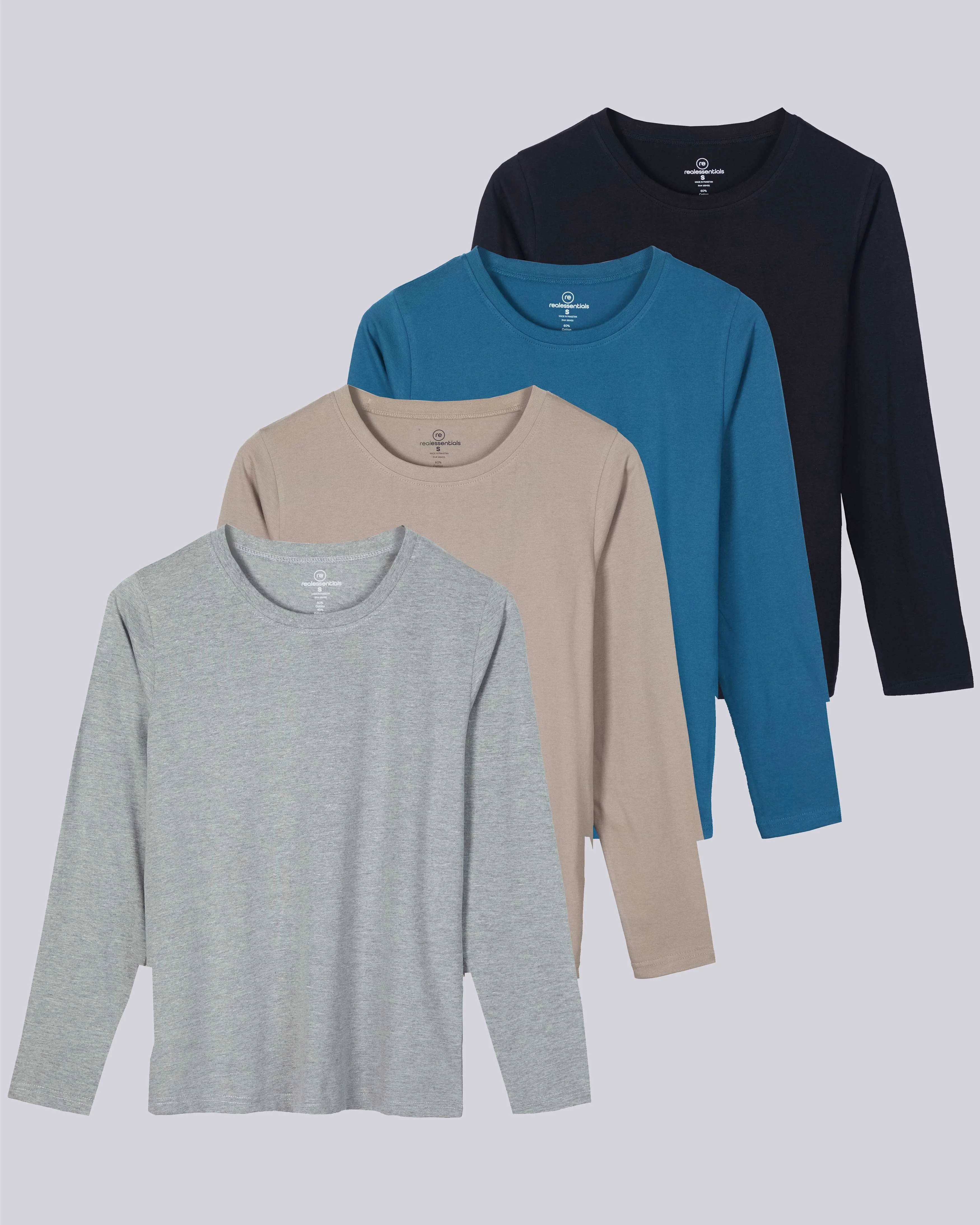 4 Pack: Women's Long-Sleeve Crewneck T-Shirt (Available in Plus Size)