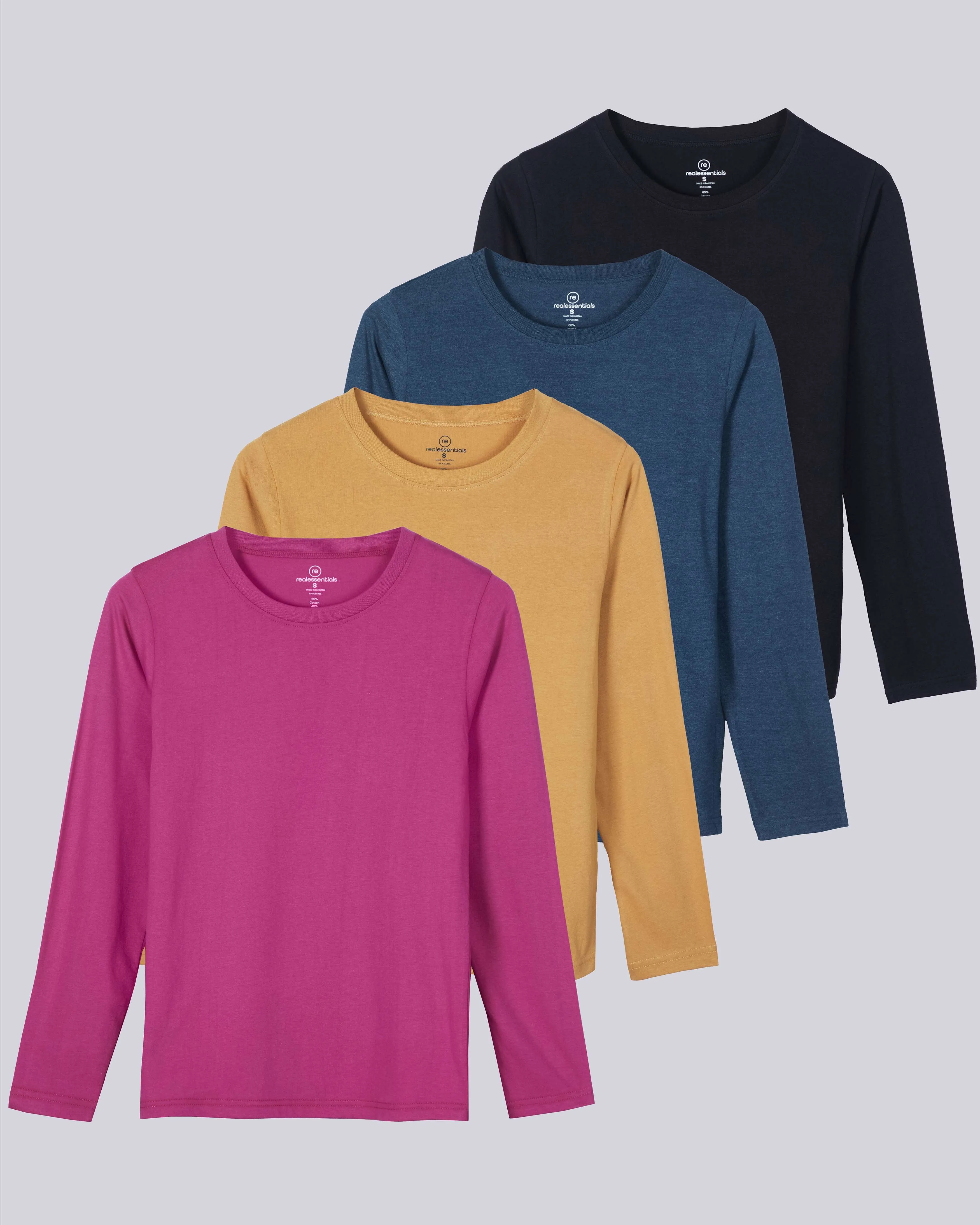 4 Pack: Women's Long-Sleeve Crewneck T-Shirt (Available in Plus Size)