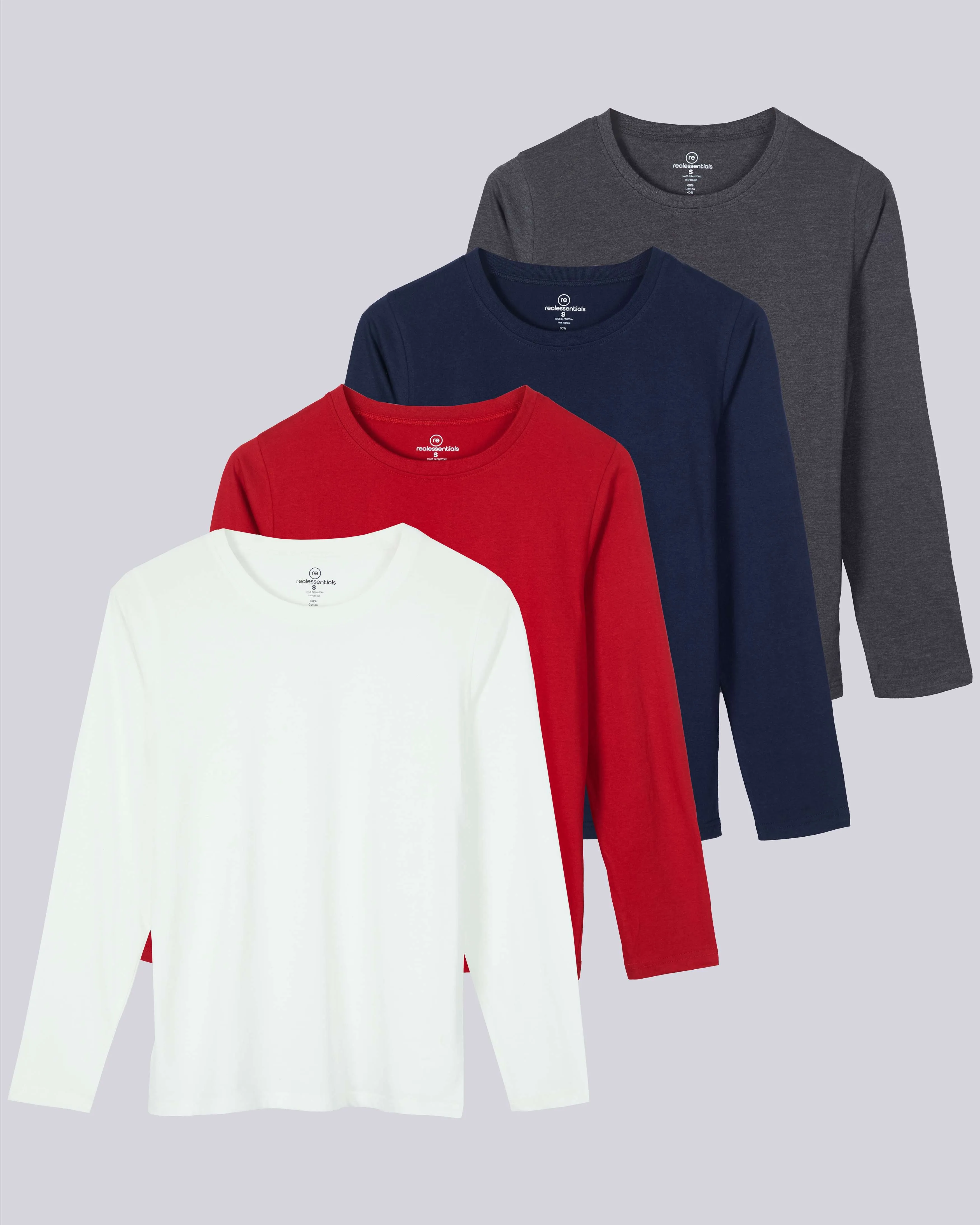 4 Pack: Women's Long-Sleeve Crewneck T-Shirt (Available in Plus Size)