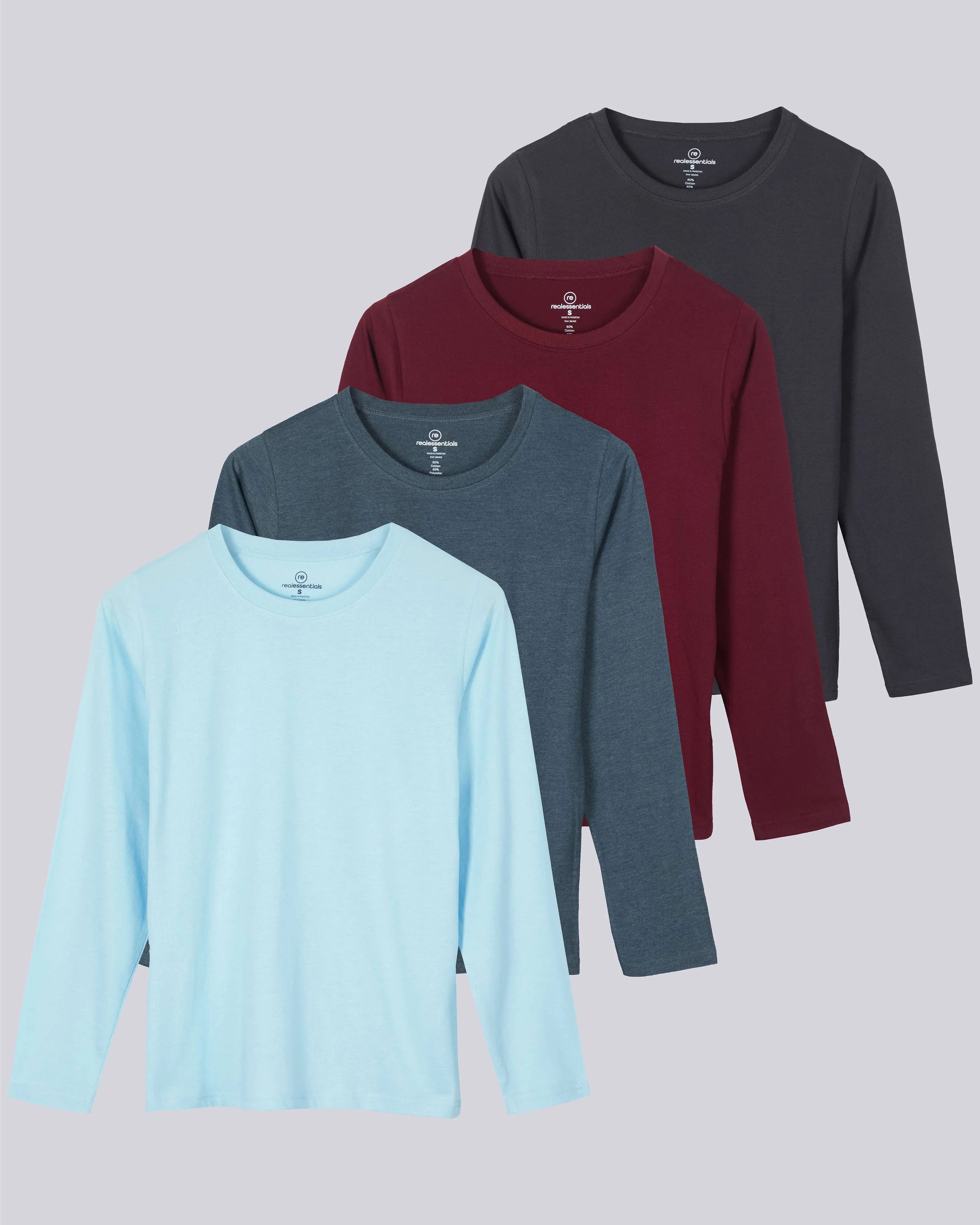 4 Pack: Women's Long-Sleeve Crewneck T-Shirt (Available in Plus Size)