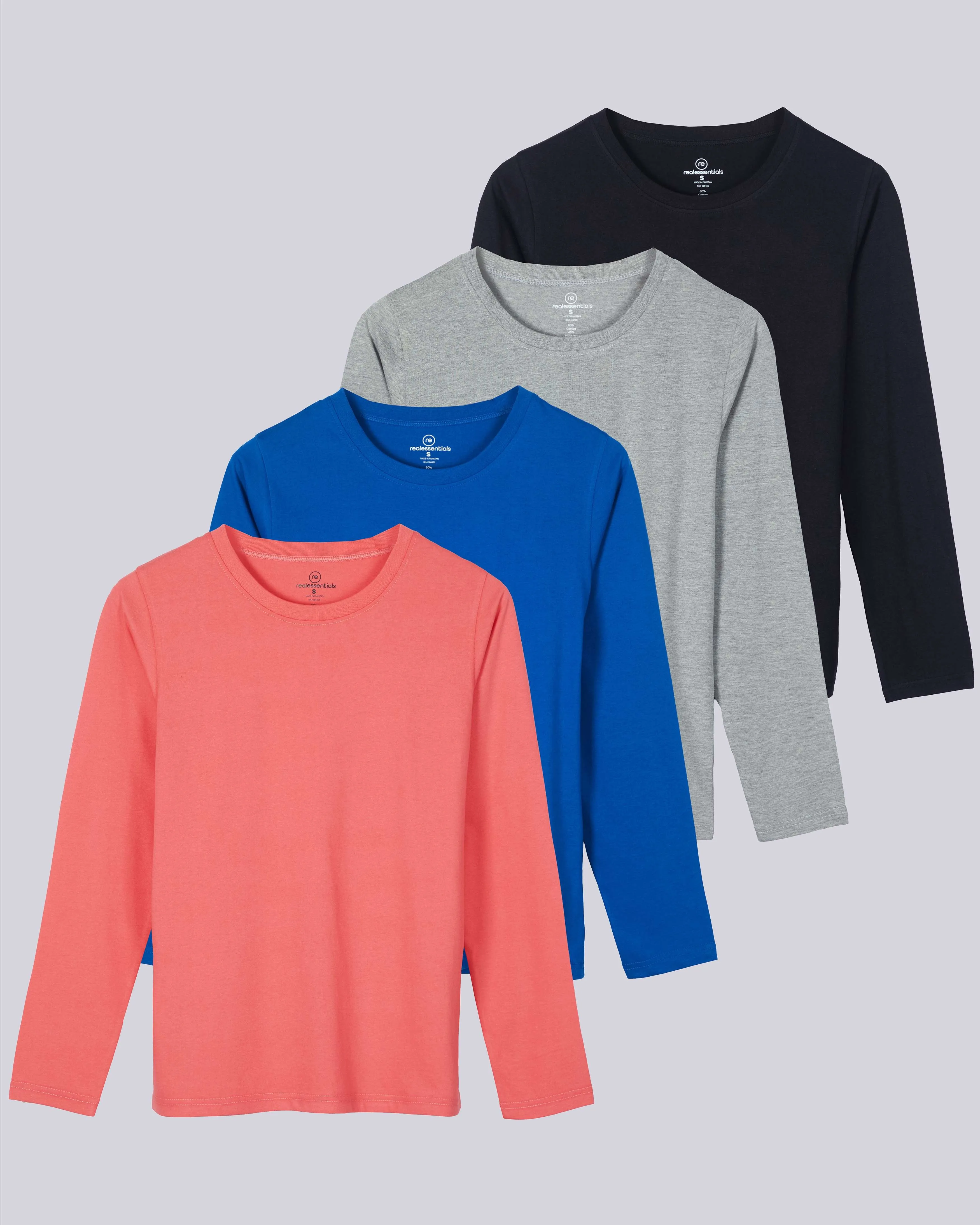 4 Pack: Women's Long-Sleeve Crewneck T-Shirt (Available in Plus Size)