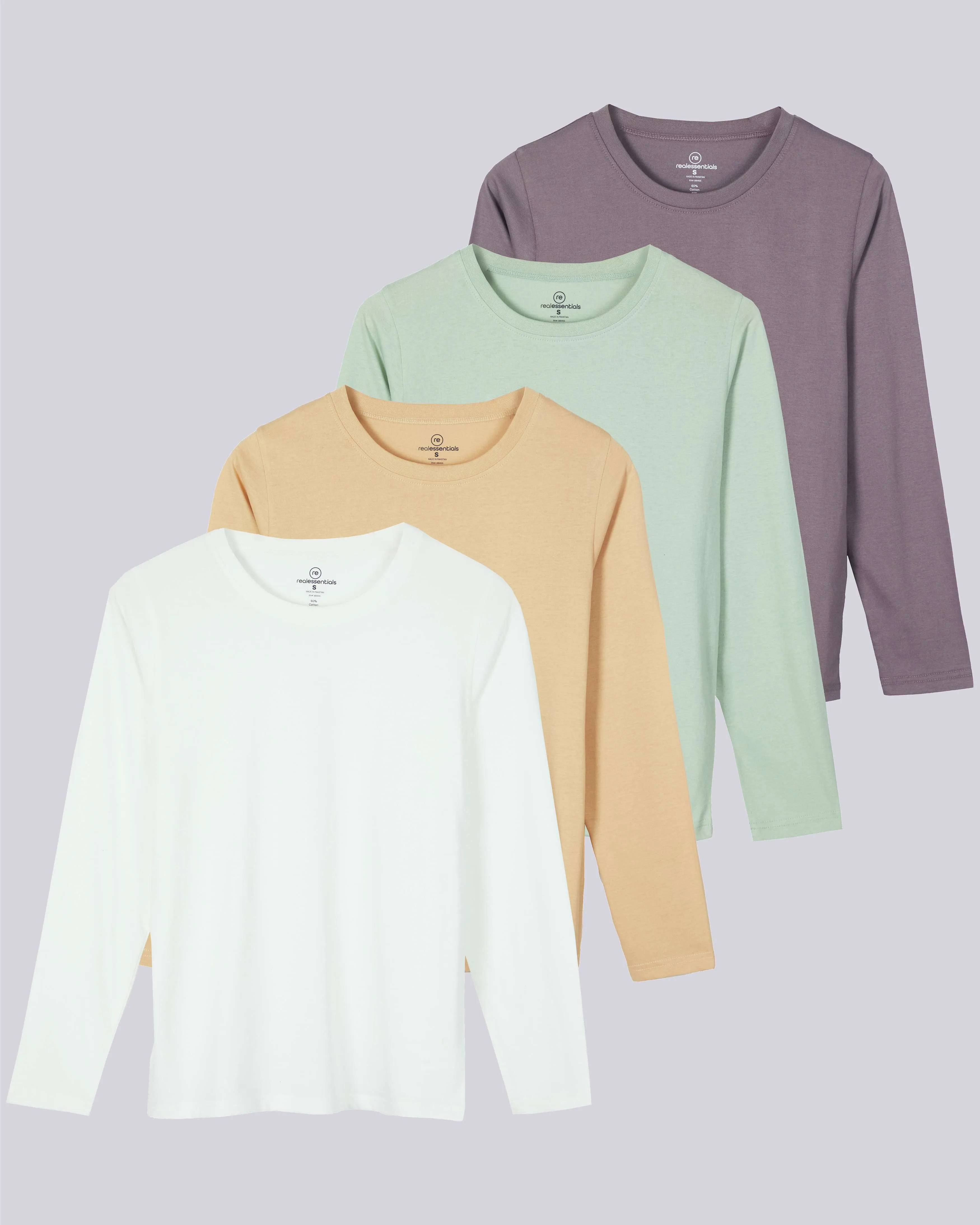 4 Pack: Women's Long-Sleeve Crewneck T-Shirt (Available in Plus Size)