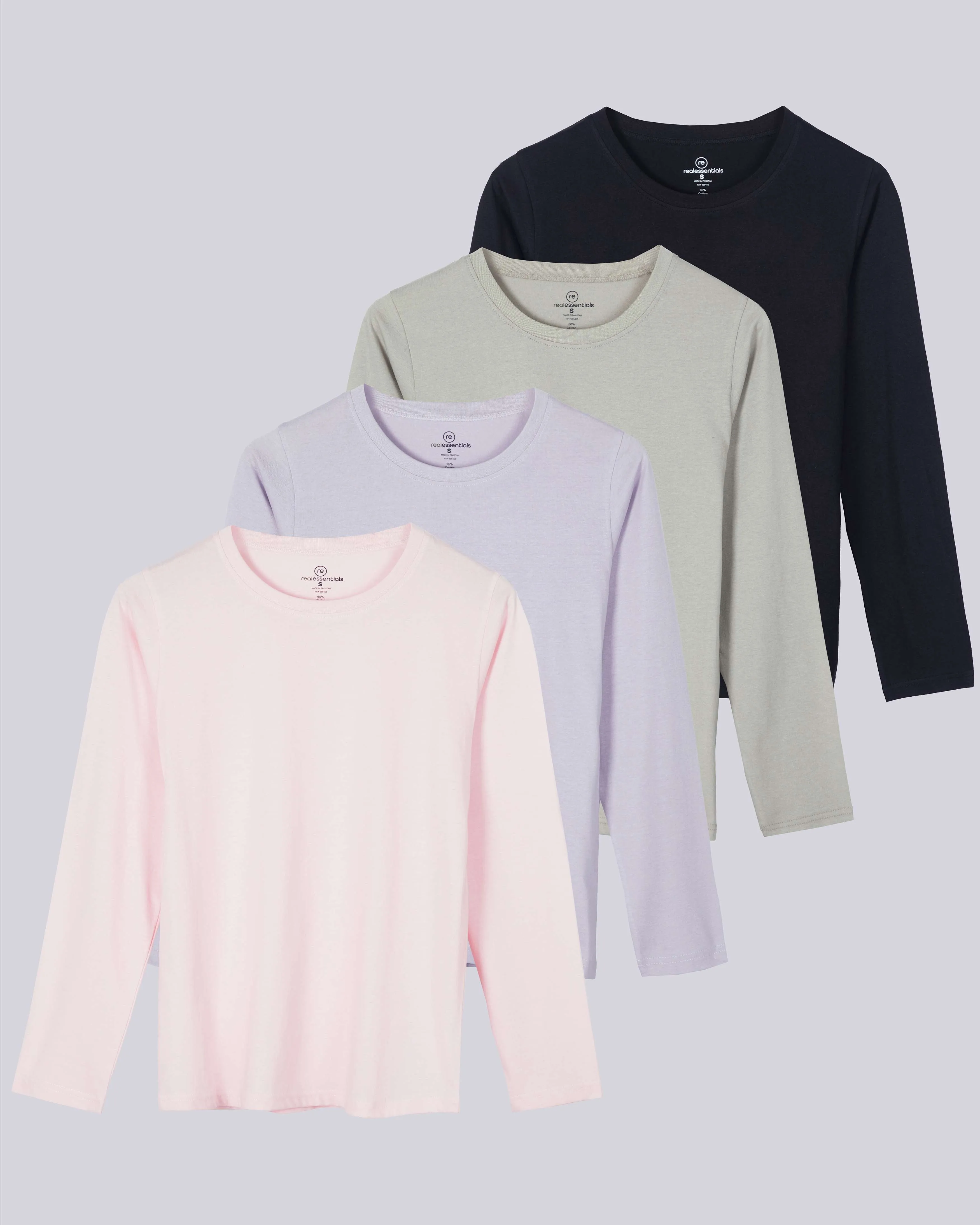 4 Pack: Women's Long-Sleeve Crewneck T-Shirt (Available in Plus Size)