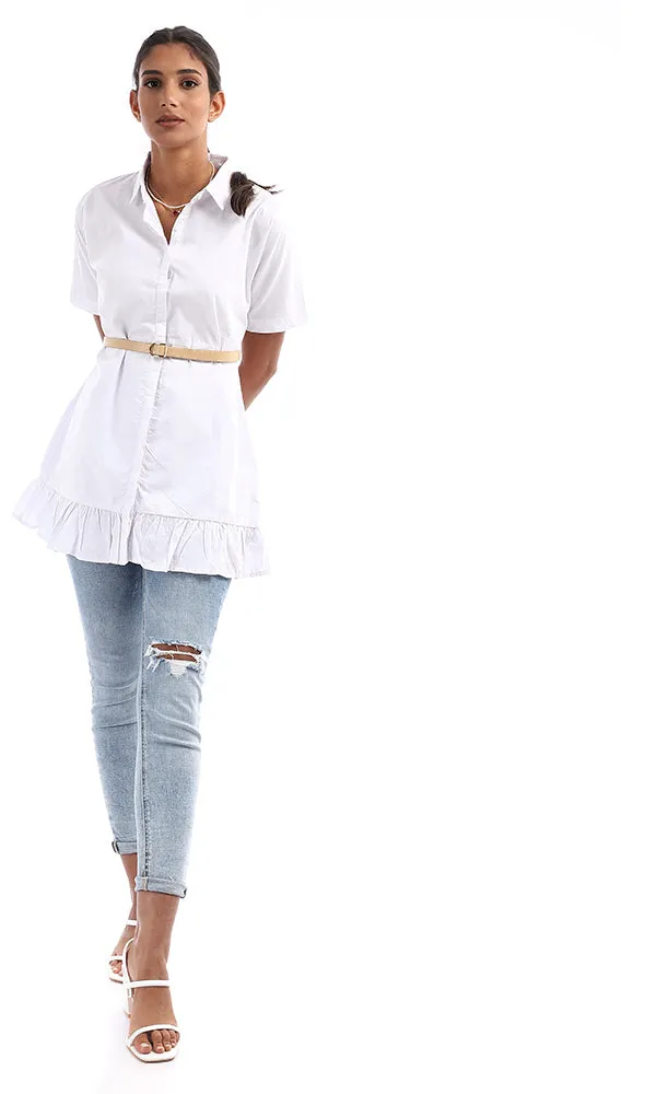 94830 Ruffled Trim Short Sleeves White Shirt