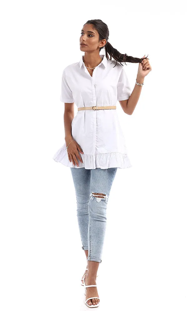 94830 Ruffled Trim Short Sleeves White Shirt