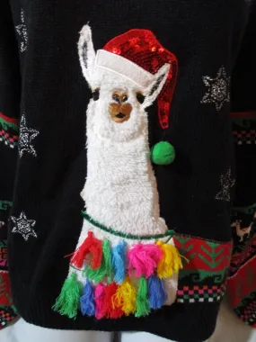 99 JANE STREET LLAMA FRINGE TASSEL Christmas Ugly Sweater Red L Humor