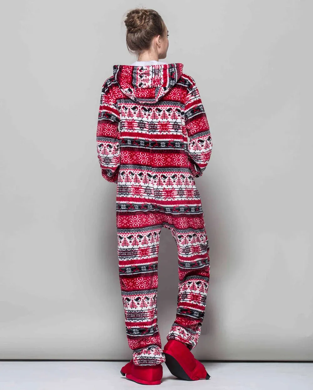 Adult Christmas One-piece Pajamas for Women Zip Up & Hooded