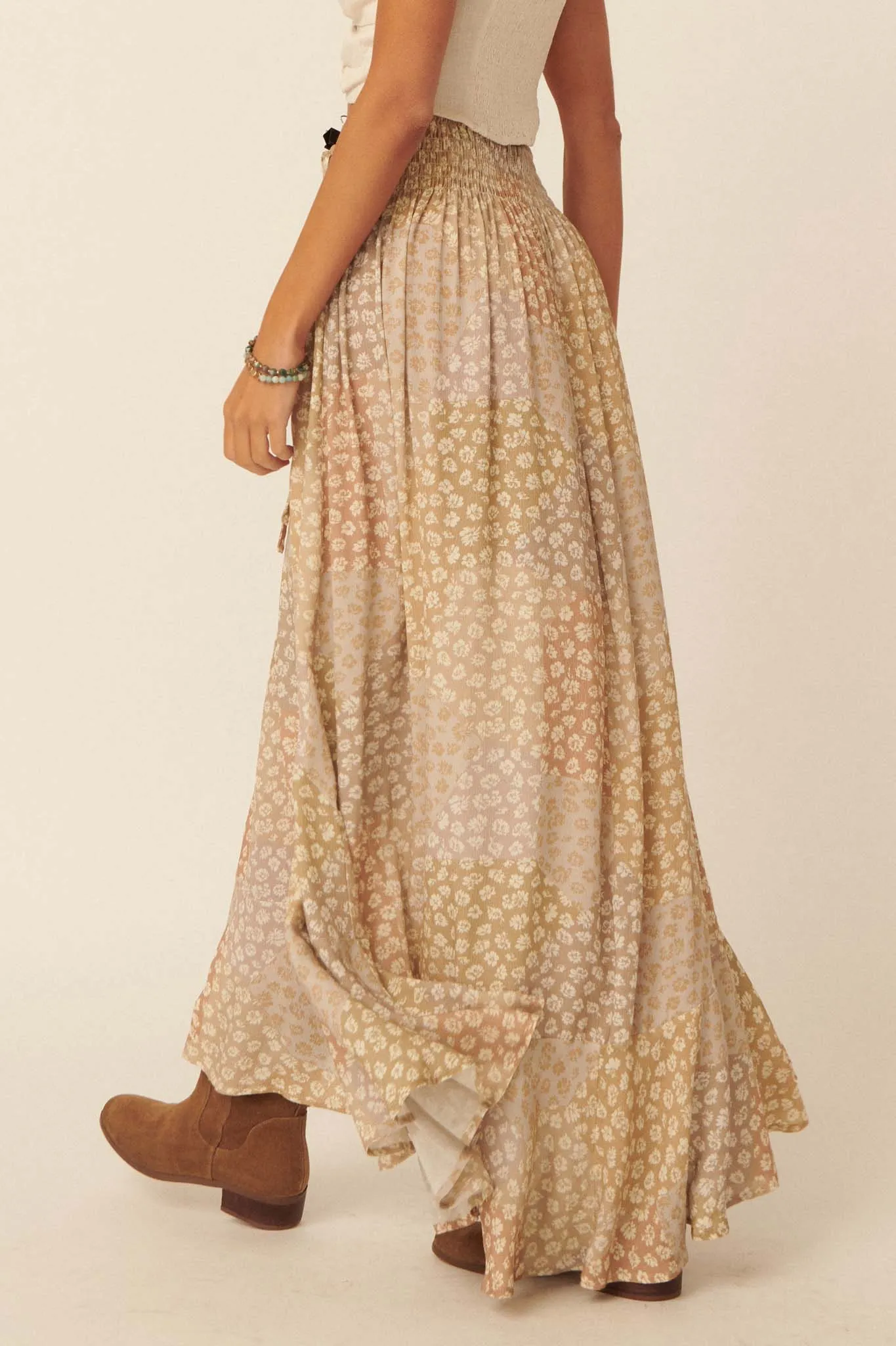 Almost Paradise Floral Patchwork-Print Maxi Skirt