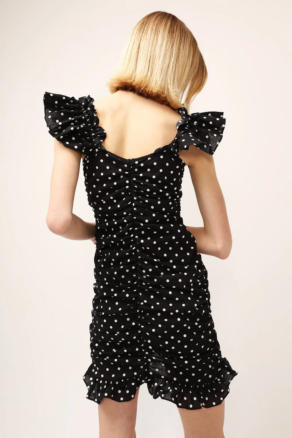 Amelia Polka Dot Ruched Dress