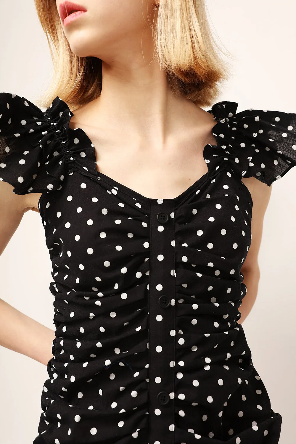 Amelia Polka Dot Ruched Dress