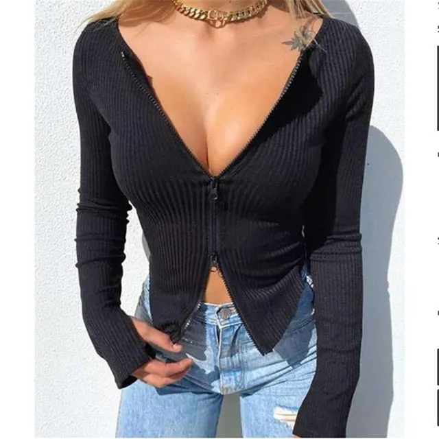 Amy Fashion - Clothes Ribbed Knitted Long Sleeve Crop Tops