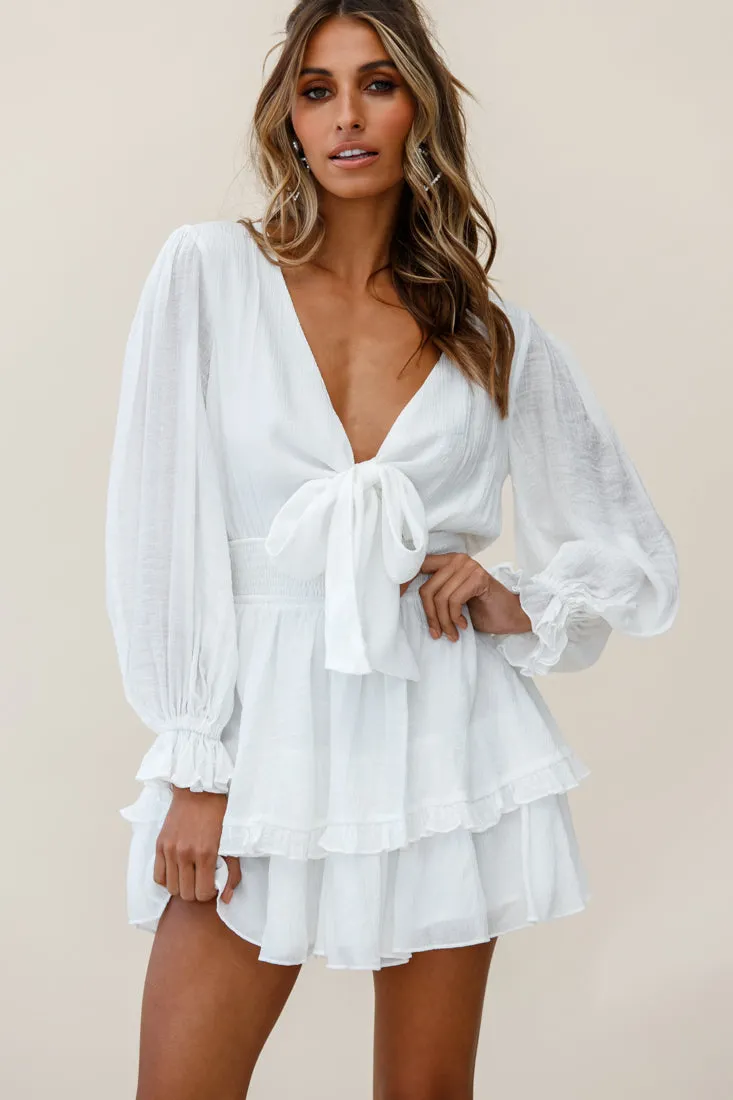 Anthea Bow-Tie Front Layered Frill Dress White