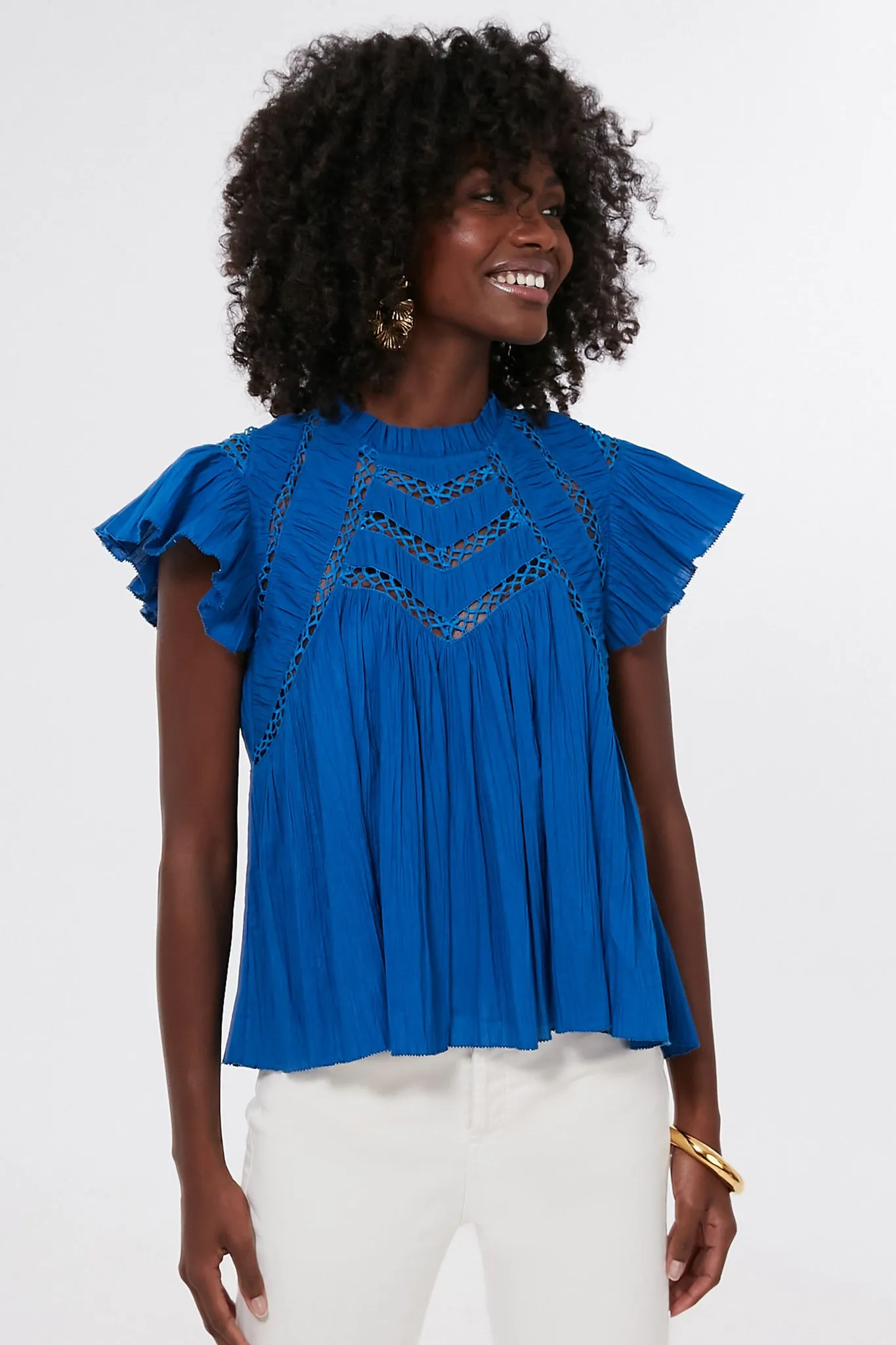 Aqua Paco Solid Flutter Sleeve Top