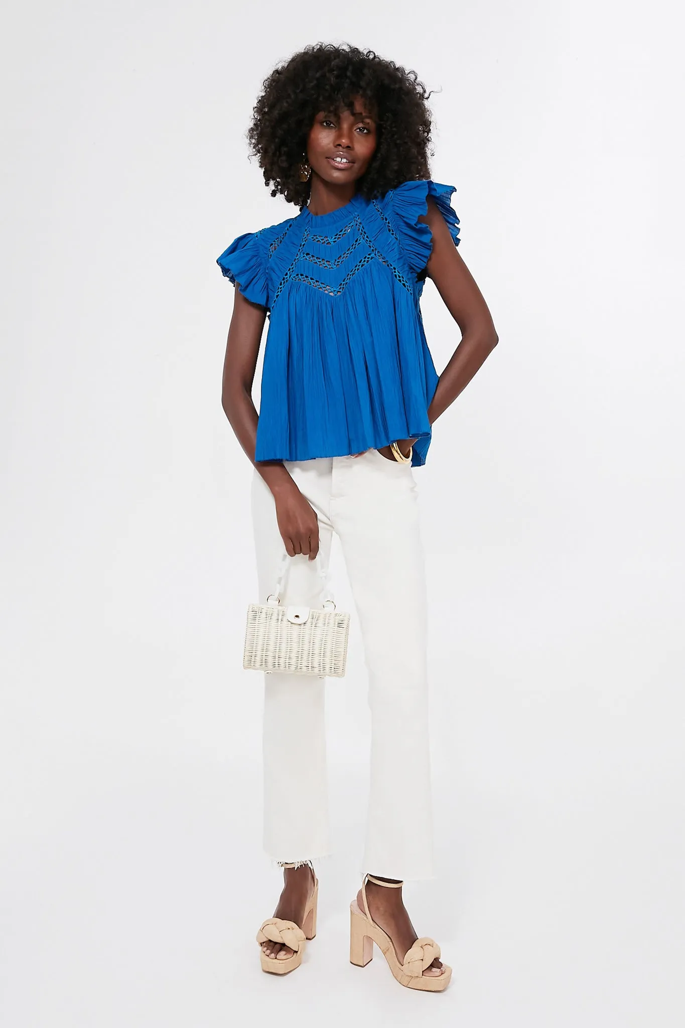 Aqua Paco Solid Flutter Sleeve Top