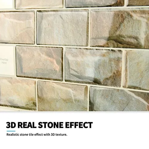 Art3d 10-Sheet Peel and Stick Subway Backsplash, 12 in. x 12in. Stone Design