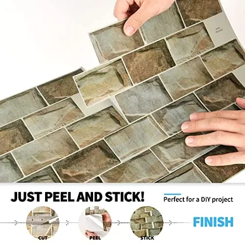 Art3d 10-Sheet Peel and Stick Subway Backsplash, 12 in. x 12in. Stone Design