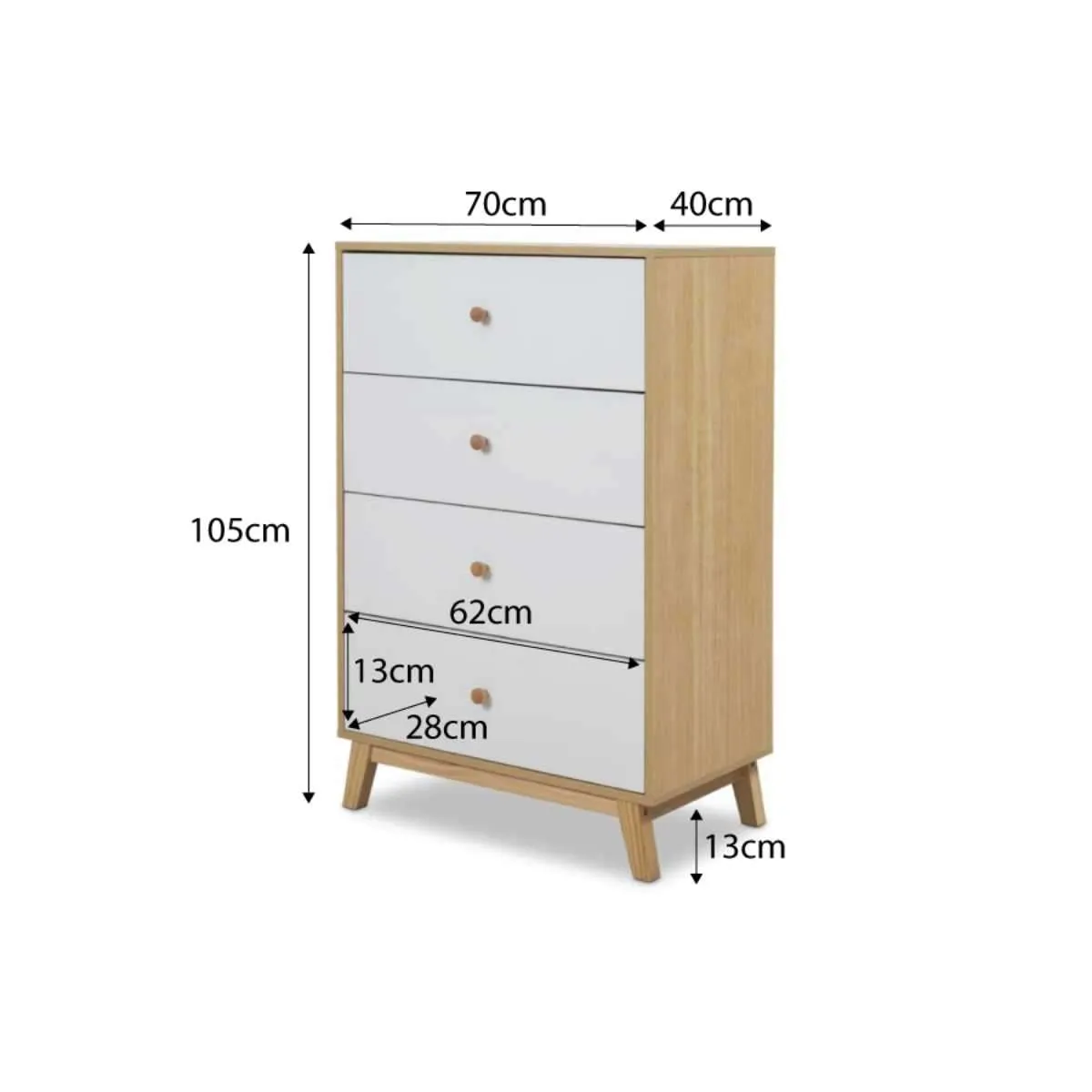 Aspen Four Drawer - White/Natural