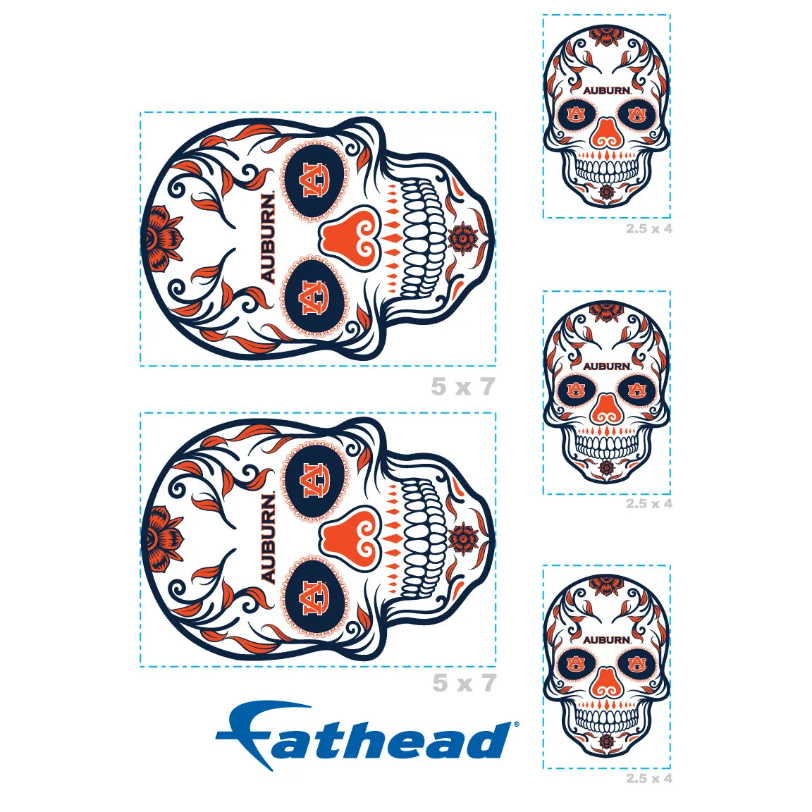 Auburn Tigers:   Skull Minis        - Officially Licensed NCAA Removable     Adhesive Decal