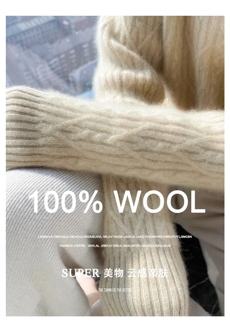 Autumn and winter new 100% merino wool cashmere sweater women's turtleneck solid color slim thickened fashion knit bottoming top