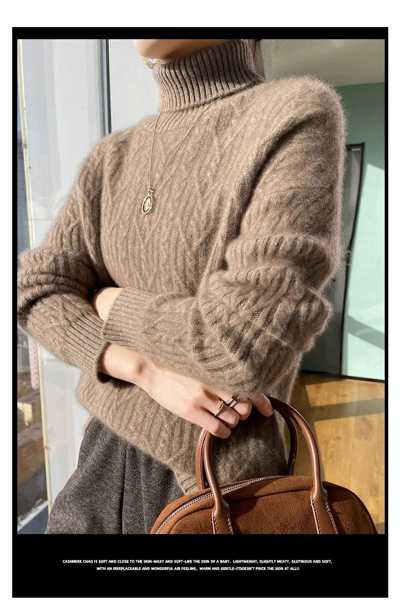 Autumn and winter new 100% merino wool cashmere sweater women's turtleneck solid color slim thickened fashion knit bottoming top