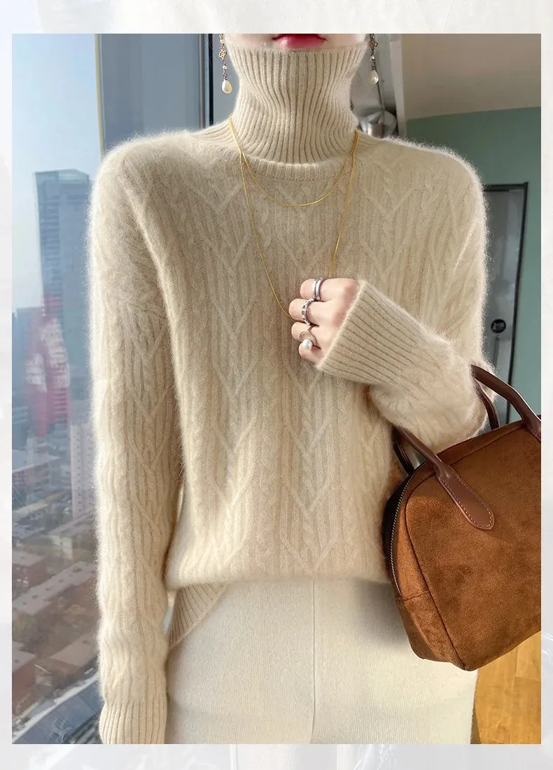 Autumn and winter new 100% merino wool cashmere sweater women's turtleneck solid color slim thickened fashion knit bottoming top