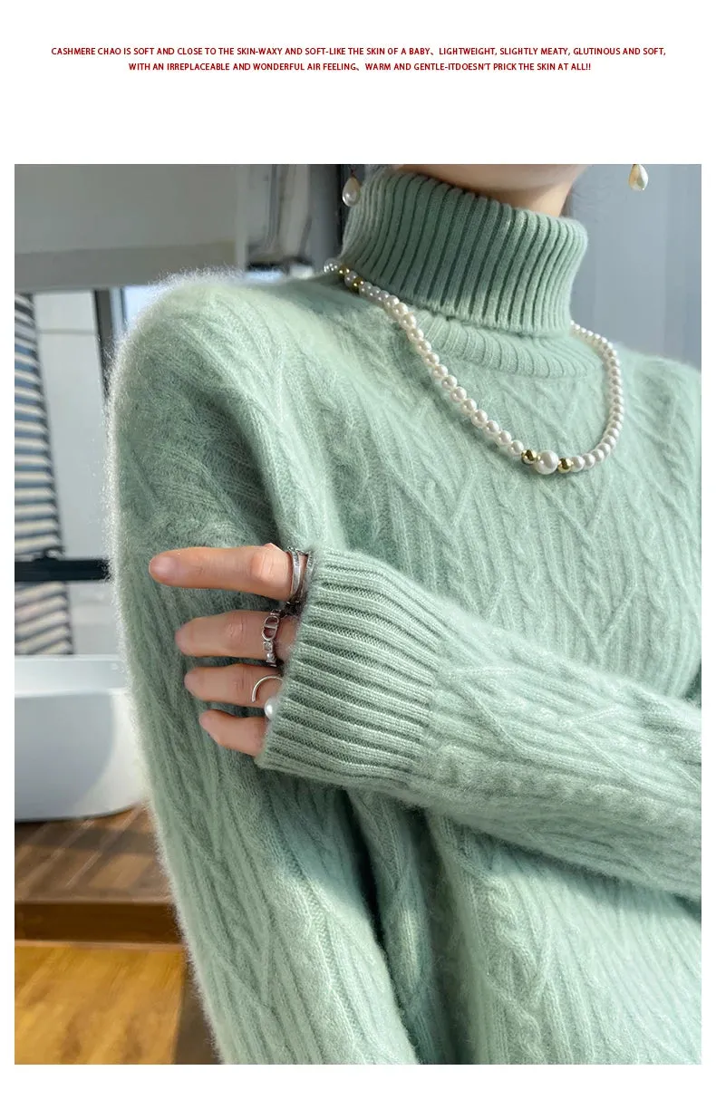 Autumn and winter new 100% merino wool cashmere sweater women's turtleneck solid color slim thickened fashion knit bottoming top