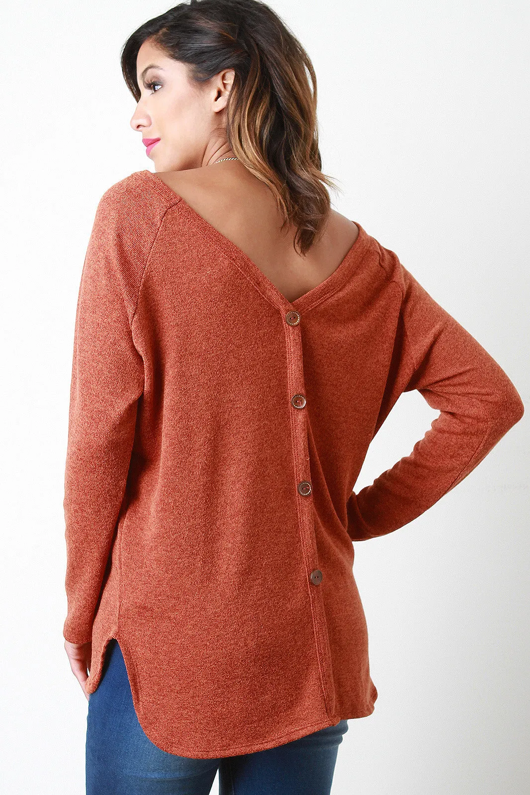 Back Button Accent Long Sleeves Sweater Top