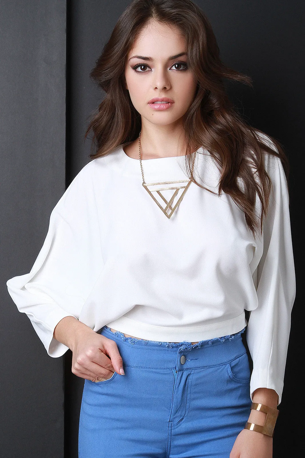 Back-Tie Long Sleeve Cropped Blouse Top