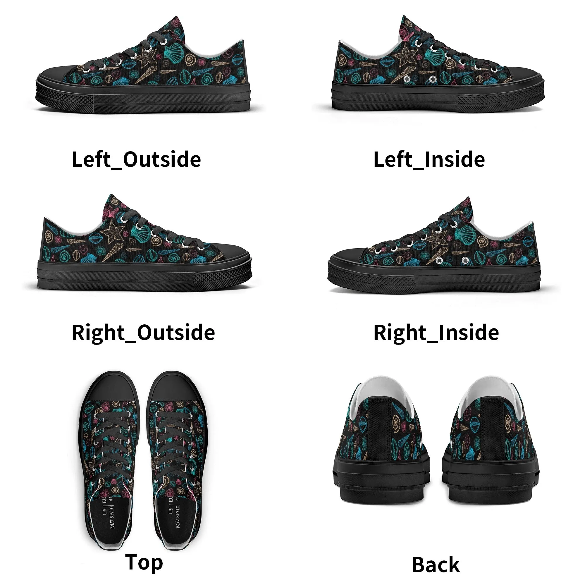 Beach & Seashells Pattern - Mens Classic Low Top Canvas Shoes for Footwear Lovers